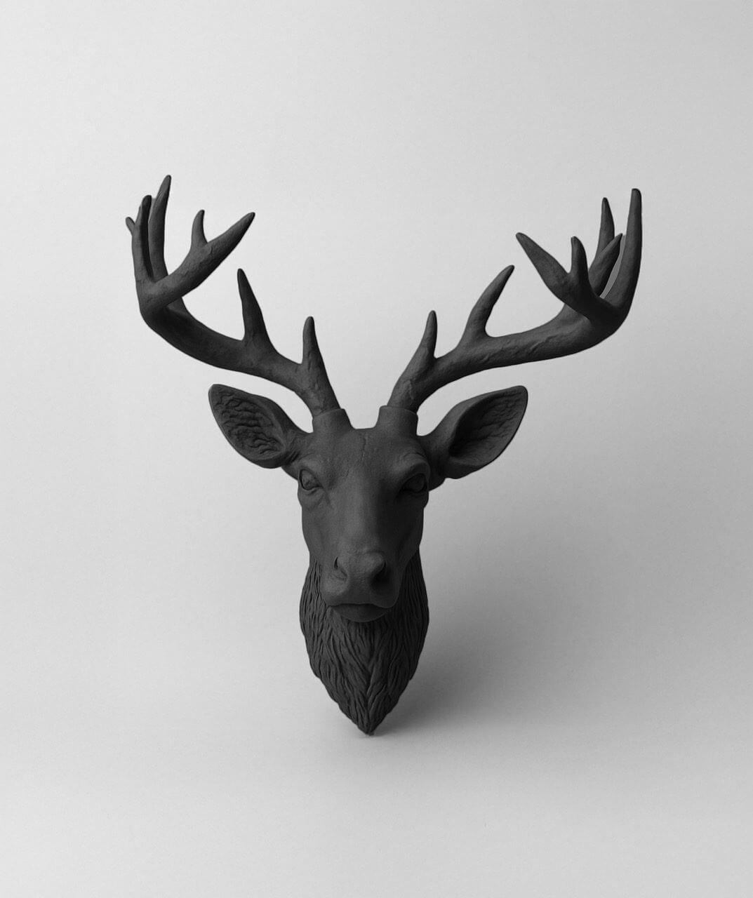 Büyük Geyik Kafası Siyah Büyük Duvar Geyik duvar heykeli – el boyaması dekoratif obje, modern iç mekan duvar sanatı, doğadan ilham alan tasarım