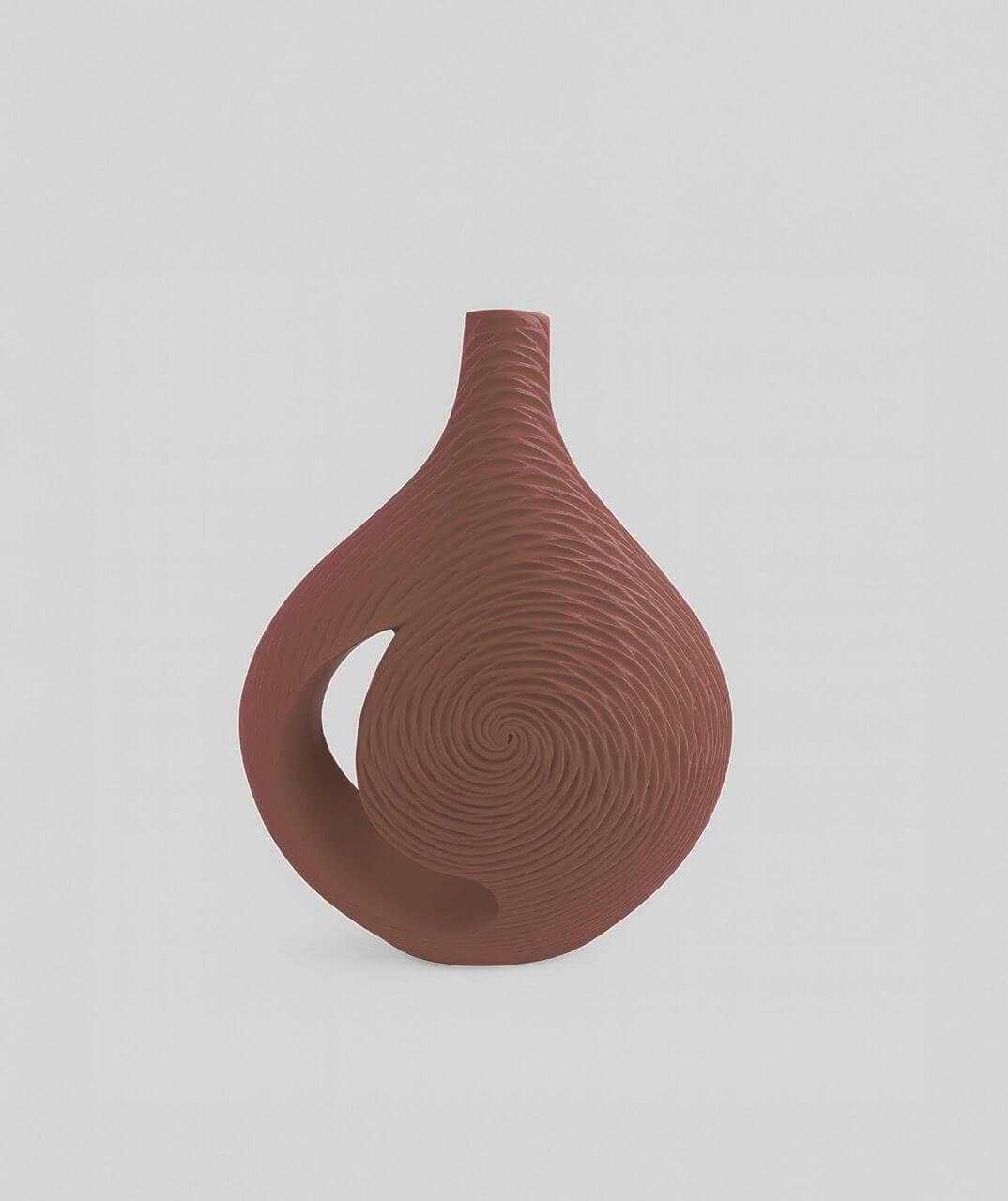 Büyük Küçük Vazo Kiremit Karanlık kırmızı seramik vazo, spiral desenli modern tasarım.